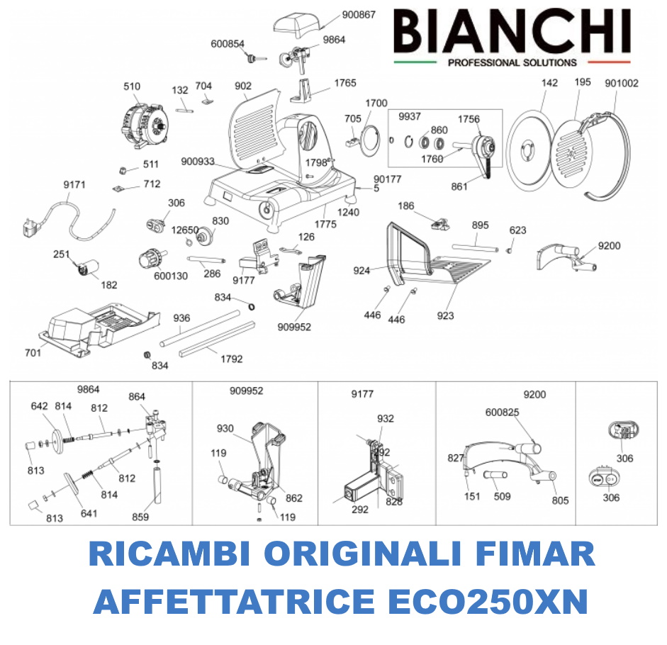 Esploso ricambi per Affettatrici  Fimar ECO250XN